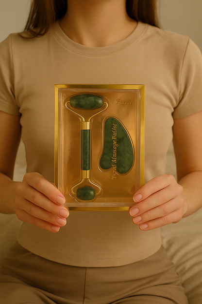 Σετ ρολού προσώπου και πέτρας Gua Sha, νεφρίτης